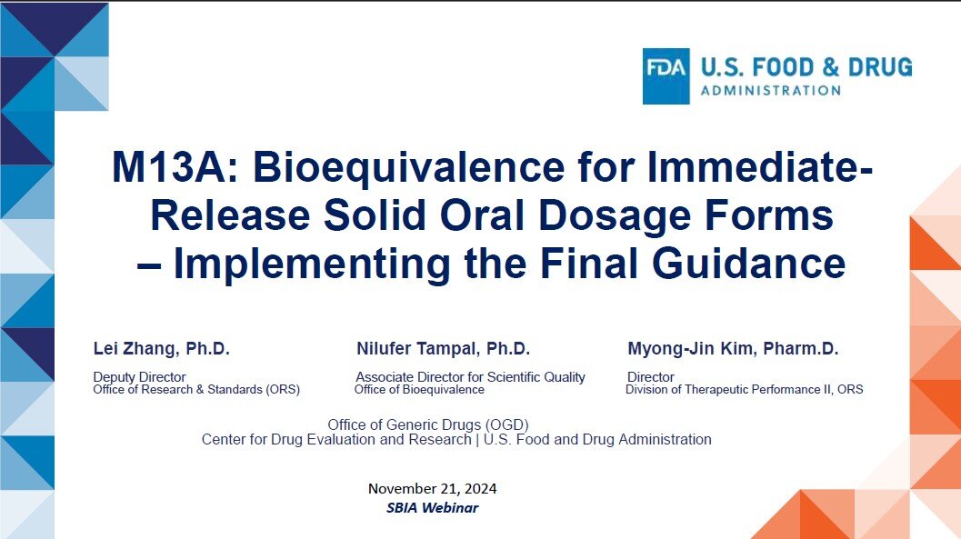 M13A: Bioequivalence for Immediate-Release Solid Oral Dosage Forms – Implementing the Final Guidance